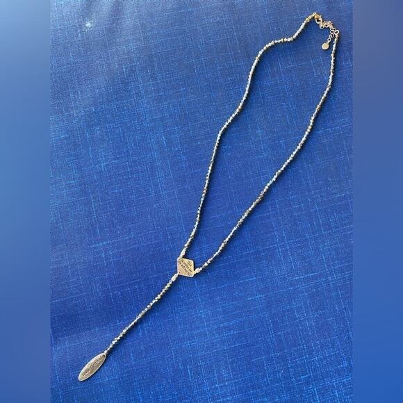 Fearfully Made Bible Verse Blue and Gold Beaded Necklace Long Pendant - Picture 3 of 3